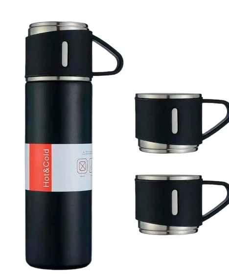 Garrafa Térmica Inox 500ml Isolamento À Vácuo Com 3 Xícaras