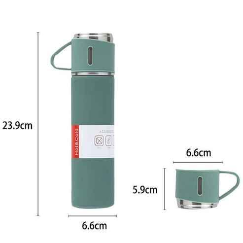 Garrafa Térmica Inox 500ml Isolamento À Vácuo Com 3 Xícaras - Enfermix