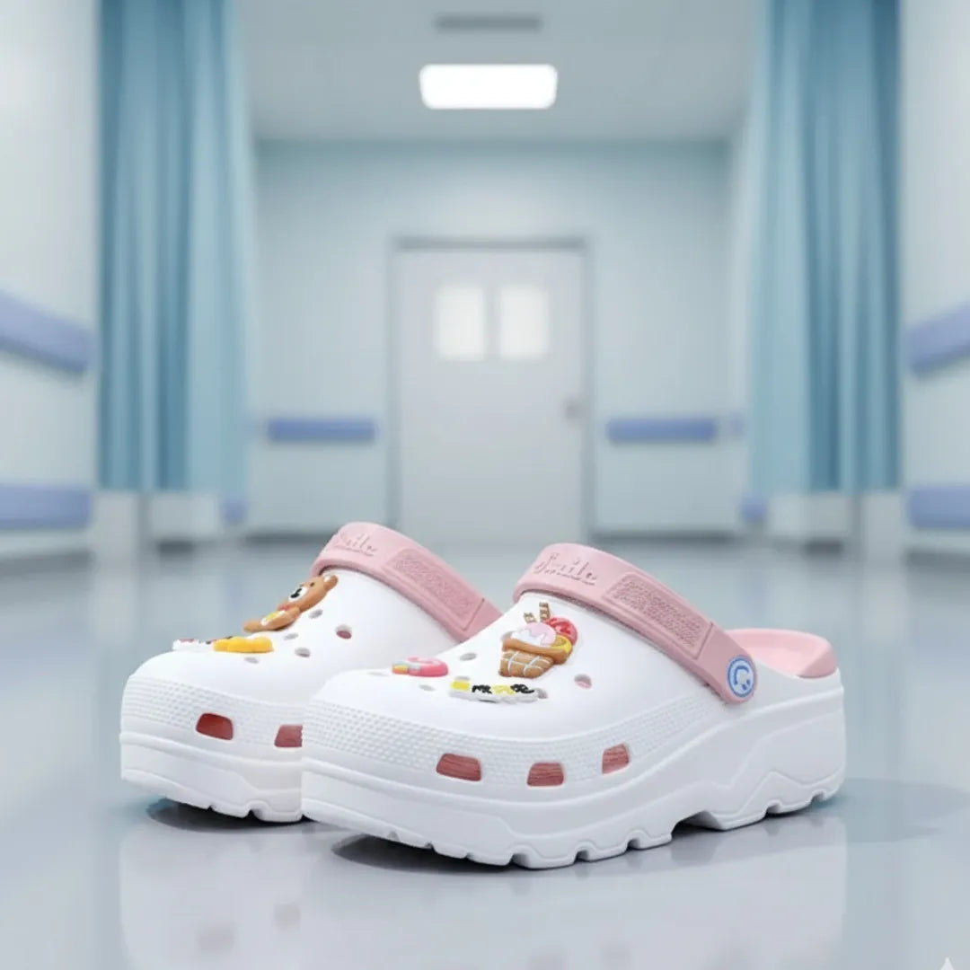 Crocs rosa com branco com sorvete