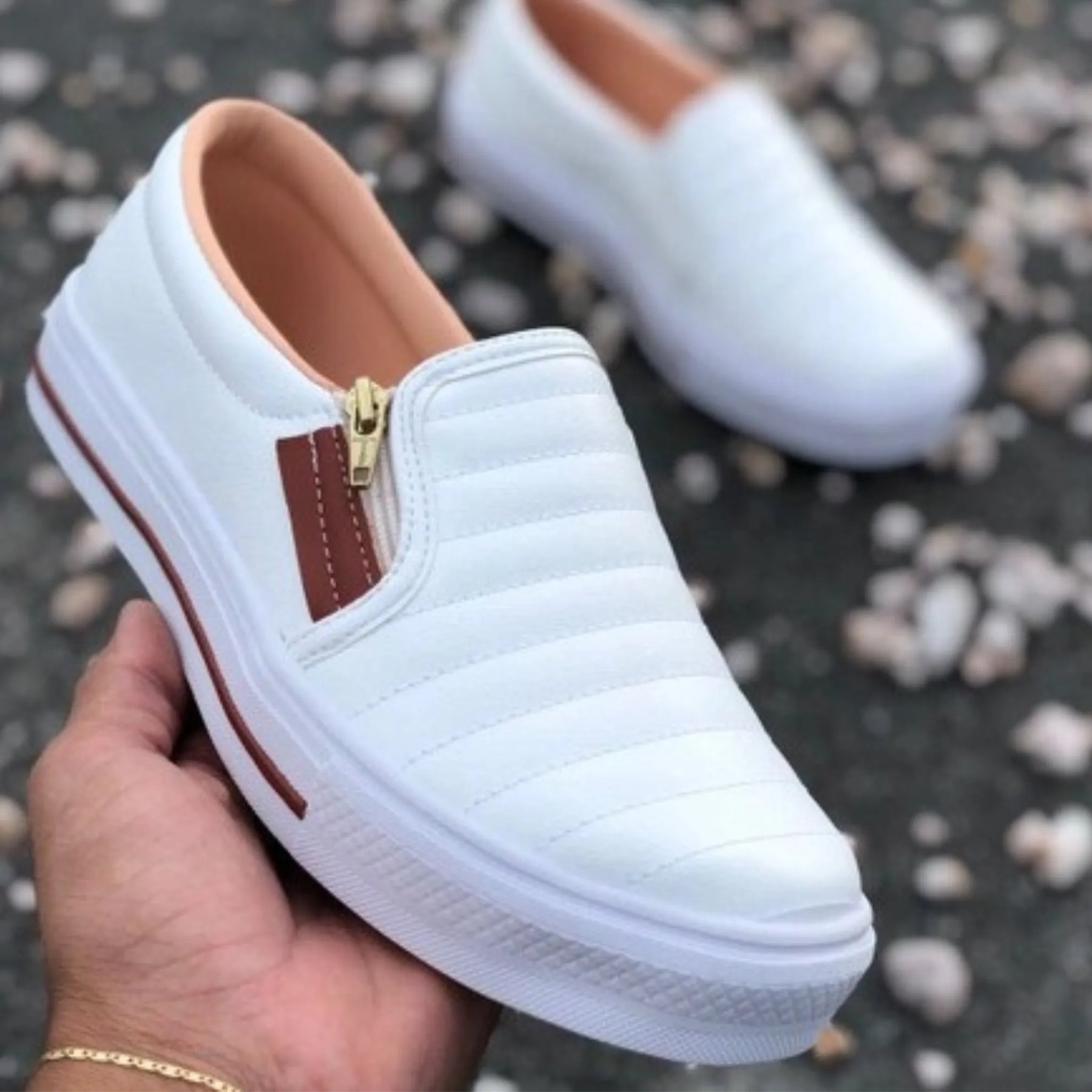 Sapato feminino Enfermagem Slip On Zíp Casual Leve e Confortável