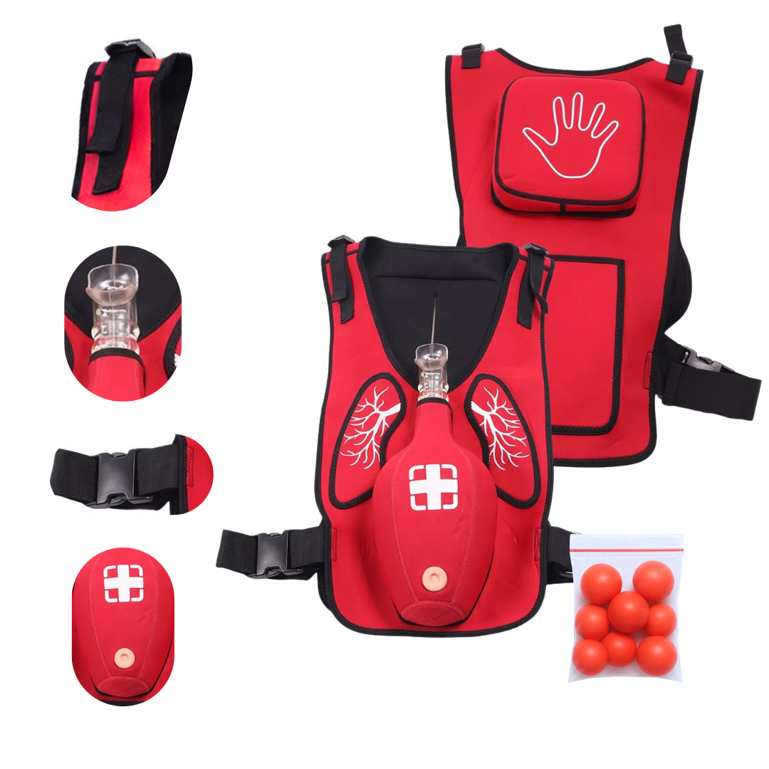 Colete de treinamento Heimlich vermelho, ideal para primeiros socorros.